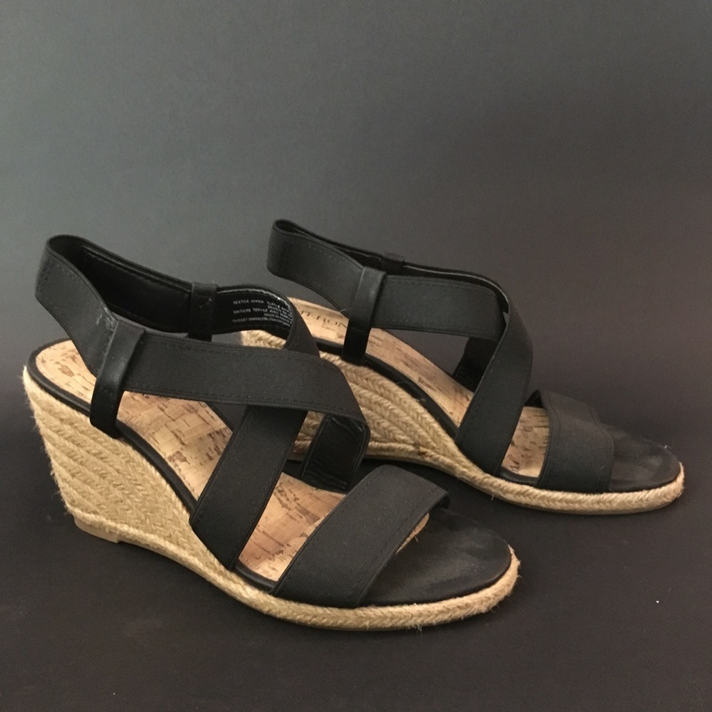 Barely worn Black Strappy Hemp Wedges
